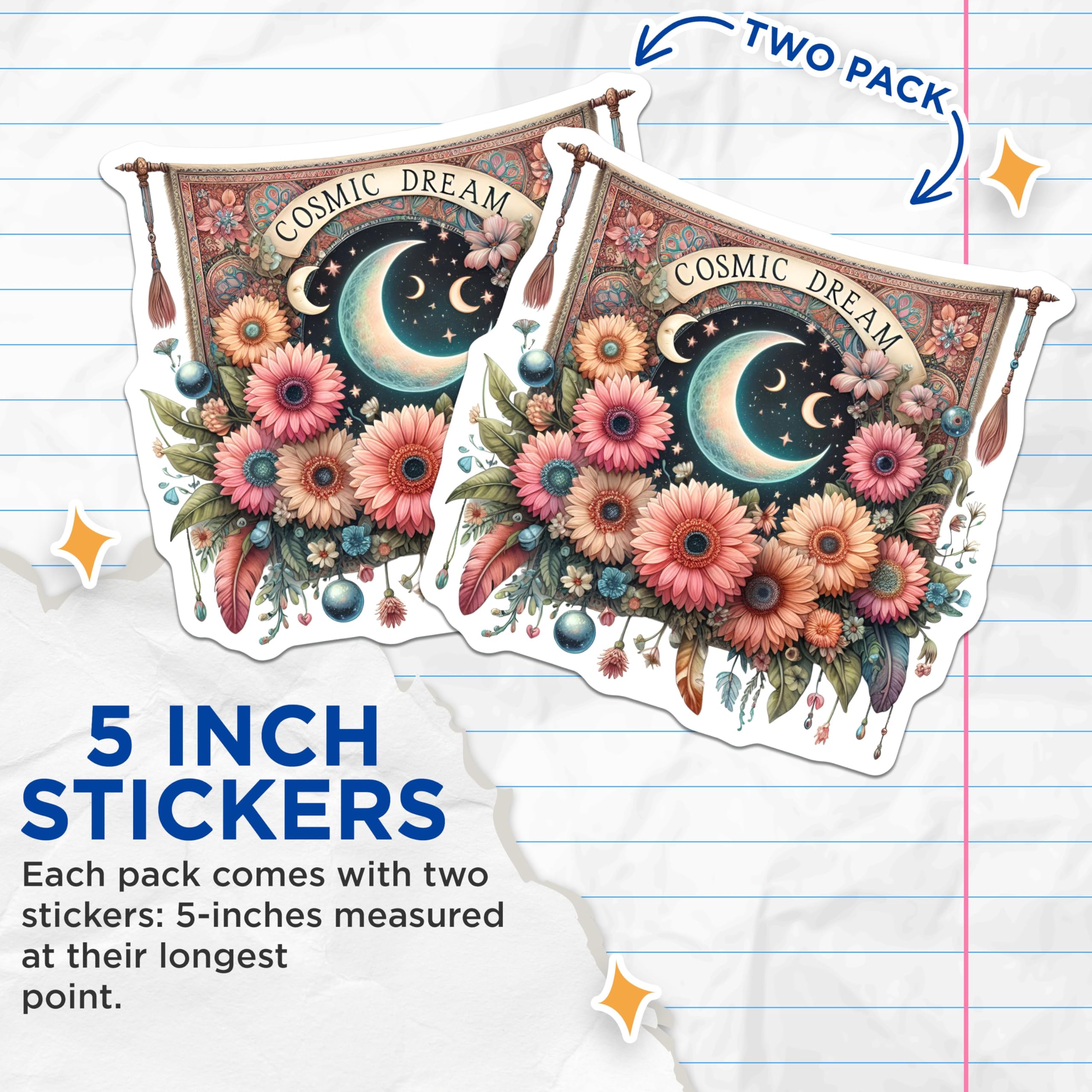 (2 Pack) Cosmic Dream Stickers - 5" On Longest Side - Sticks to Smooth Flat Surfaces - Made in USA - BMCS8881 - BMCS8881