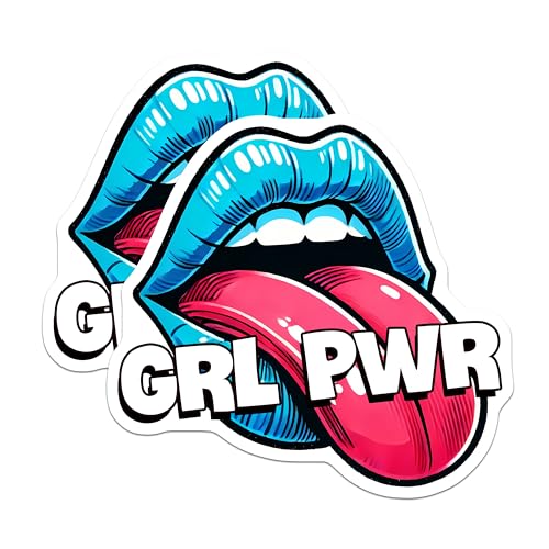 (2 Pack) GRL PWR Stickers - Empowerment Decals - Lips and Tongue Graphic - 5" On Longest Side - Sticks to Smooth Flat Surfaces - Made in USA - BMCS8353