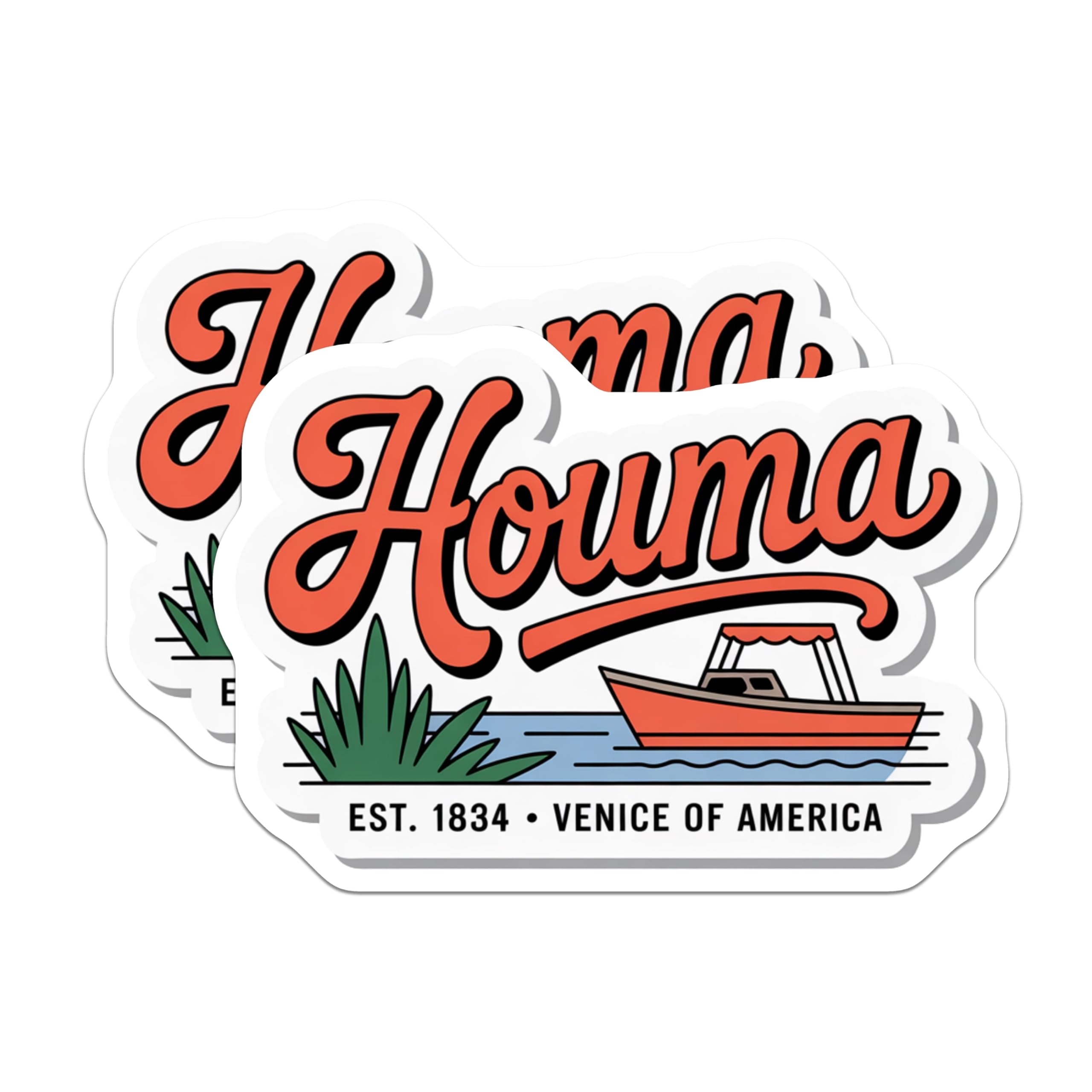 (2 Pack) Houma Louisiana Magnets - Venice of America - Louisiana Travel Souvenir - 5" On Longest Side - Premium Magnet - for Cars, Refrigerators, Toolboxes, Lockers - Made in USA - MAG18676