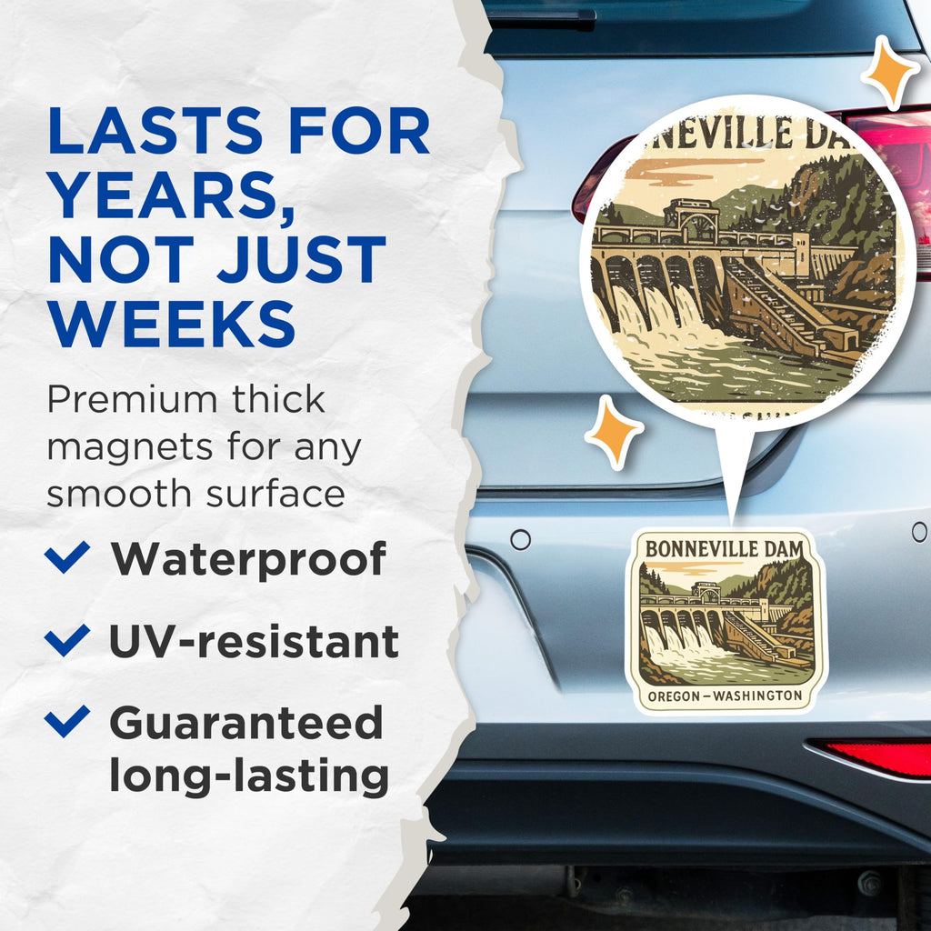 (2 Pack) Bonneville Dam Magnets - Oregon Washington Landmark - Vintage Travel Souvenir - 5 Inches On Longest Side - Thick Durable Magnet - Made in USA - MAG19522