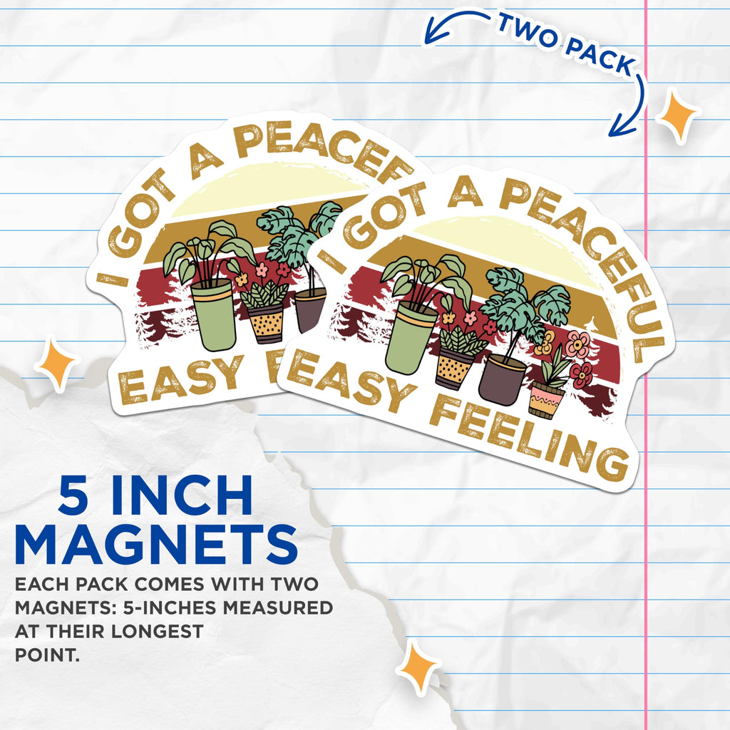 (2 Pack) Peaceful Easy Feeling Magnets - Plants and Flowers - Retro Style Magnet Set - 5" On Longest Side - Premium Magnet - for Cars, Refrigerators, Toolboxes, Lockers - Made in USA - MAG18034