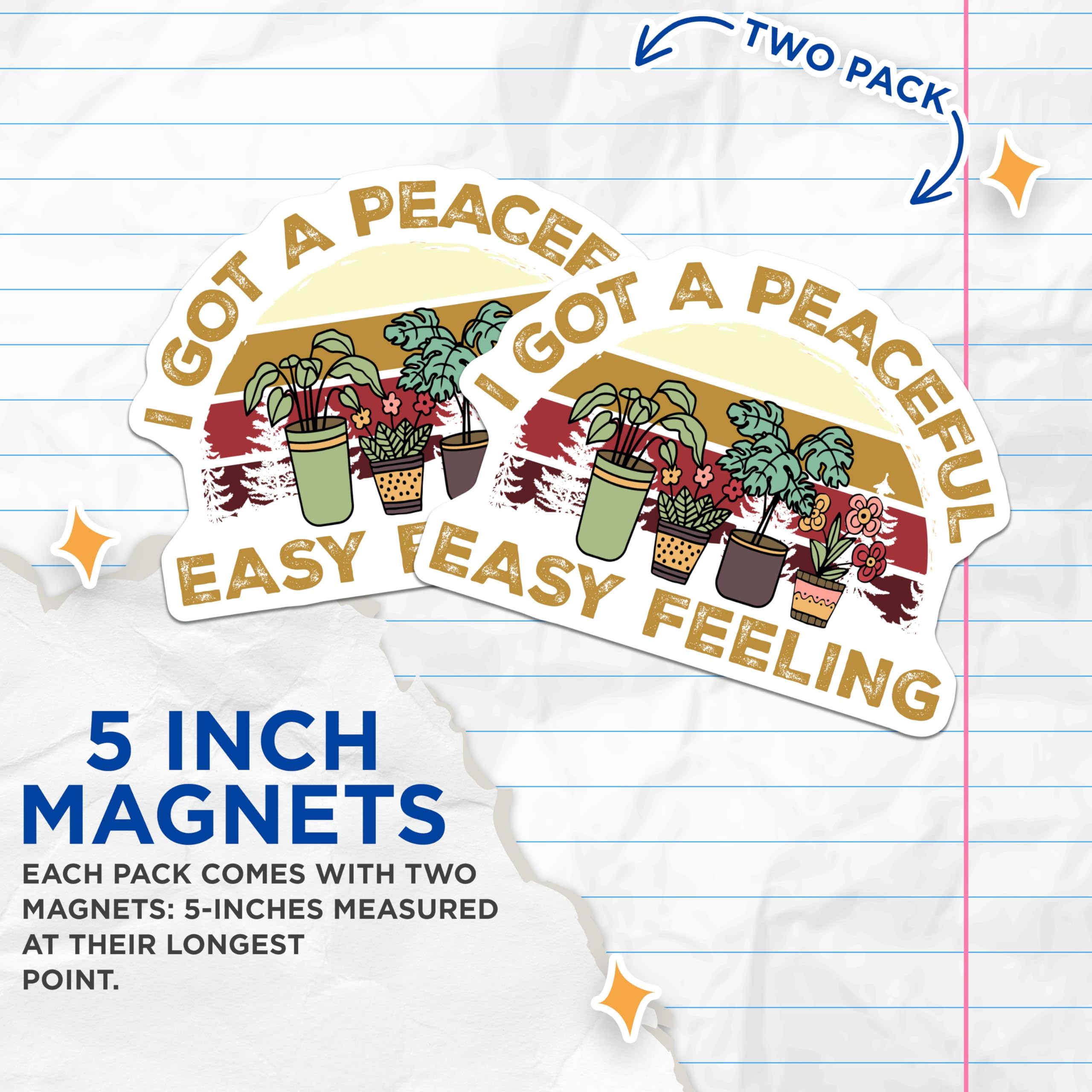 (2 Pack) Peaceful Easy Feeling Magnets - Plants and Flowers - Retro Style Magnet Set - 5" On Longest Side - Premium Magnet - for Cars, Refrigerators, Toolboxes, Lockers - Made in USA - MAG18034