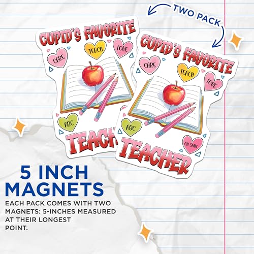 (2 Pack) Cupid's Favorite Teacher Magnets - Classroom Decoration Teacher - Appreciation Gift - School Supplies - 5" On Longest Side - for Cars, Fridges, Toolboxes - Made in USA