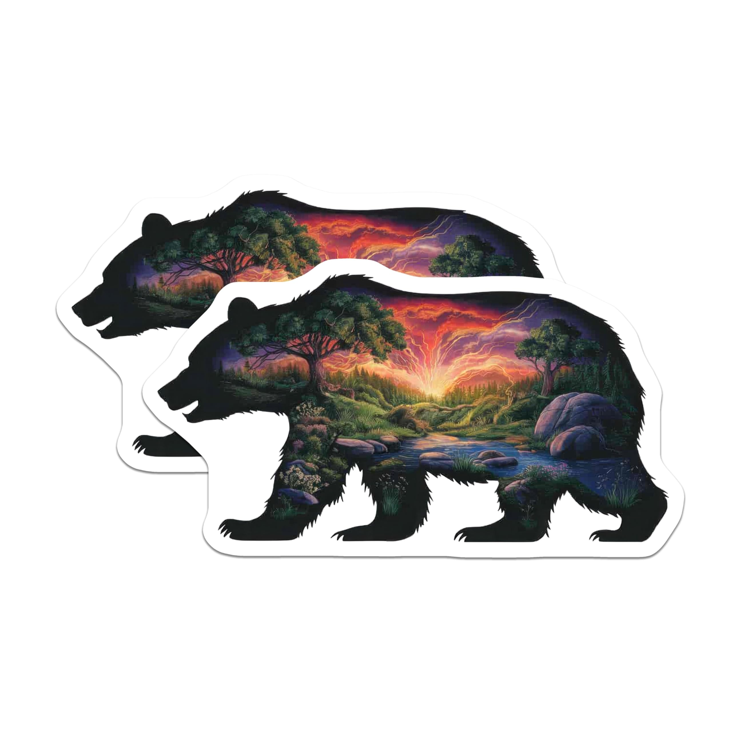 (2 Pack) Bear Silhouette Nature Stickers - Wildlife Outdoor Adventure - Animal Lover Landscape Art Decals - 5" On Longest Side - Sticks to Smooth Flat Surfaces - Made in USA - BMCS6871