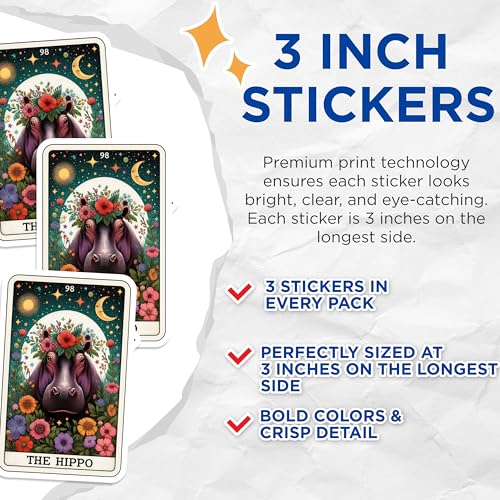 (3 Pack) Floral Hippo Decals - Laptop Decal - Boho Hippopotamus Decor - 3 Inches On Longest Side - Easy Peel & Apply - Made in USA - 3MCS4202