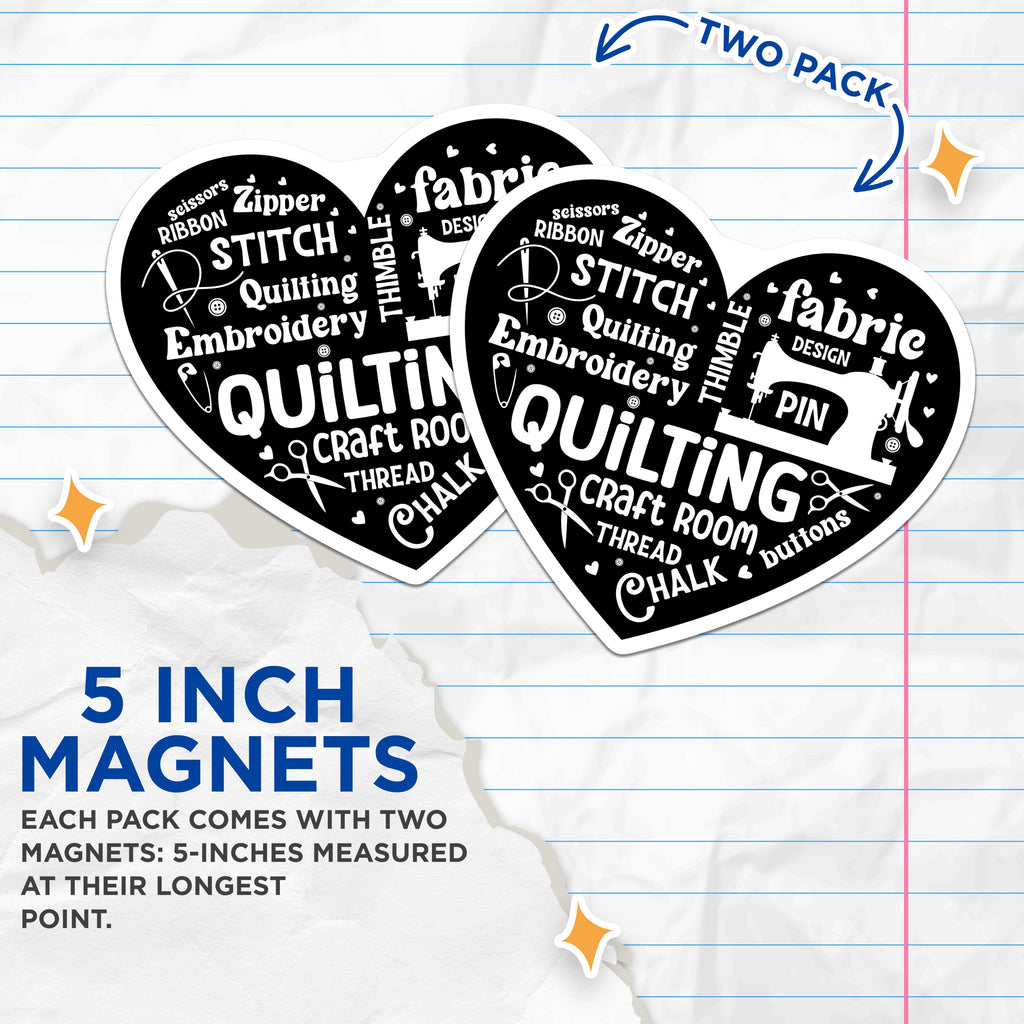 (2 Pack) Quilting Sewing Magnets - Craft Room Decor - Hobbyist Fridge Organizer - 5 Inches On Longest Side - Thick Durable Magnet - Made in USA - MAG39663