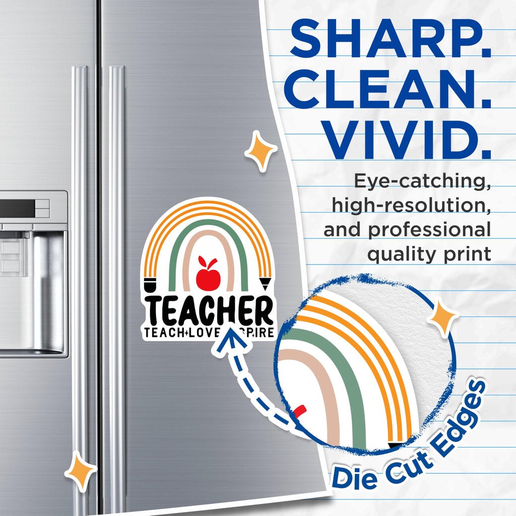 (2 Pack) Teacher Teach Love Inspire Magnets - Rainbow Teacher Decoration - Apple Pencil Teacher - 5" On Longest Side - for Cars, Refrigerators, Lockers - Made in USA BMCS3106