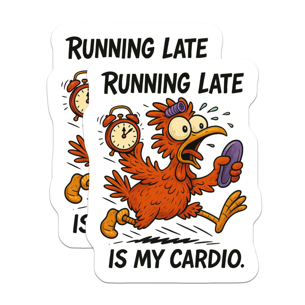 (2 Pack) Running Late Chicken Magnets - Funny Cardio Humor - Refrigerator Decor - 5 Inches On Longest Side - Thick Durable Magnet - Made in USA - MAG20375