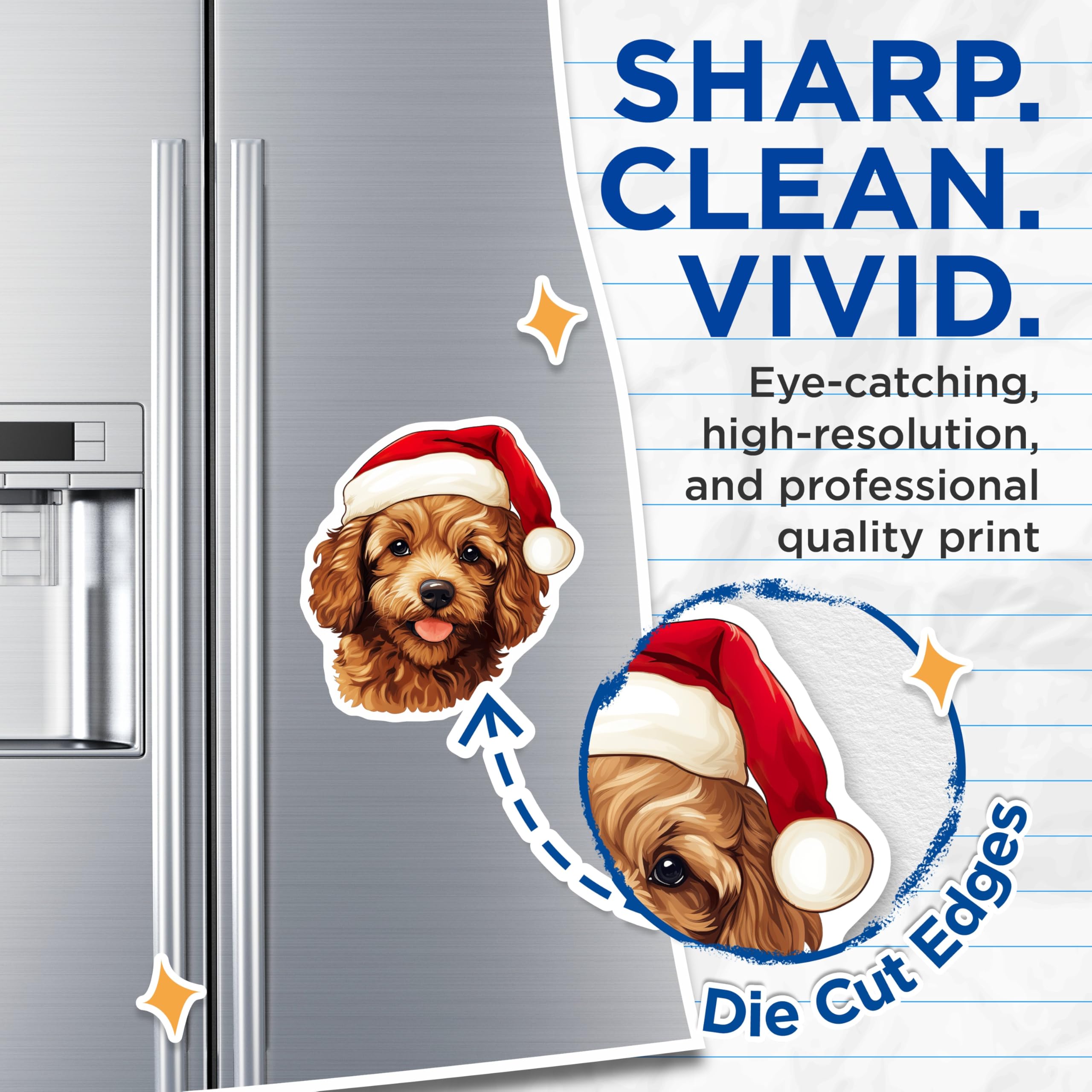 (2 Pack) Goldendoodle Christmas Magnets - Puppy Refrigerator Decor - Cute Holiday Dog Pet Lover - 5 Inches On Longest Side - Thick Durable Magnet - Made in USA - MAG26482