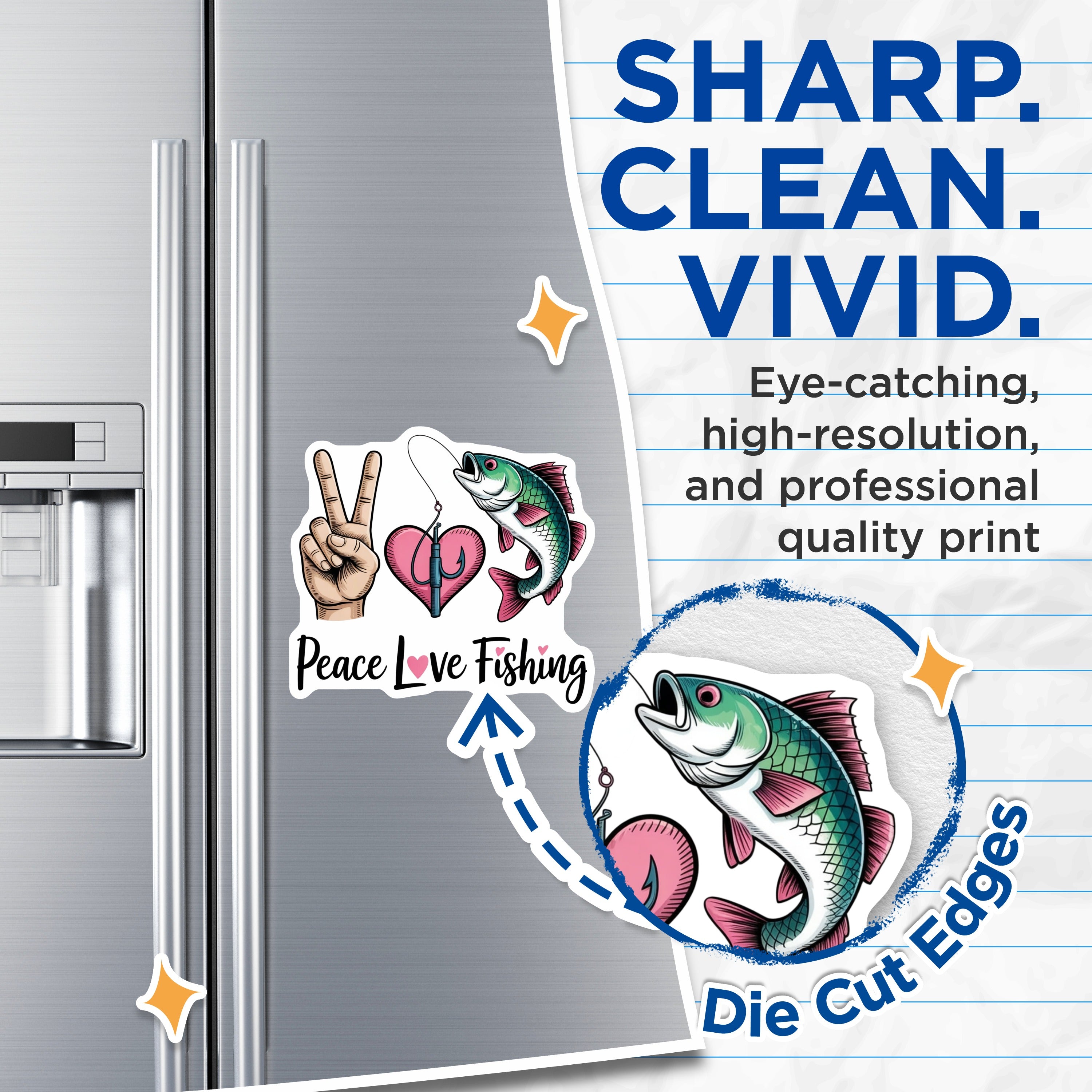(2 Pack) Peace Love Fishing Magnets - Funny Fisherman Decor - Angler Refrigerator Art - Outdoor Enthusiast Accessory - 5 Inches On Longest Side - Thick Durable Magnet - Made in USA - MAG38302