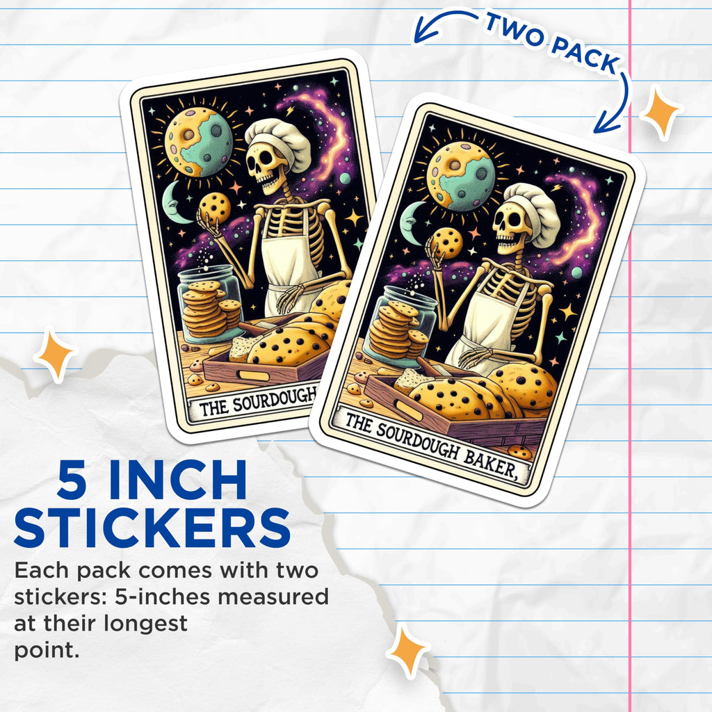 (2 Pack) Skeleton Baking Stickers - Bread Baker Stickers - Space Chef Stickers - 5" On Longest Side - Sticks to Smooth Flat Surfaces - Made in USA - BMCS5502