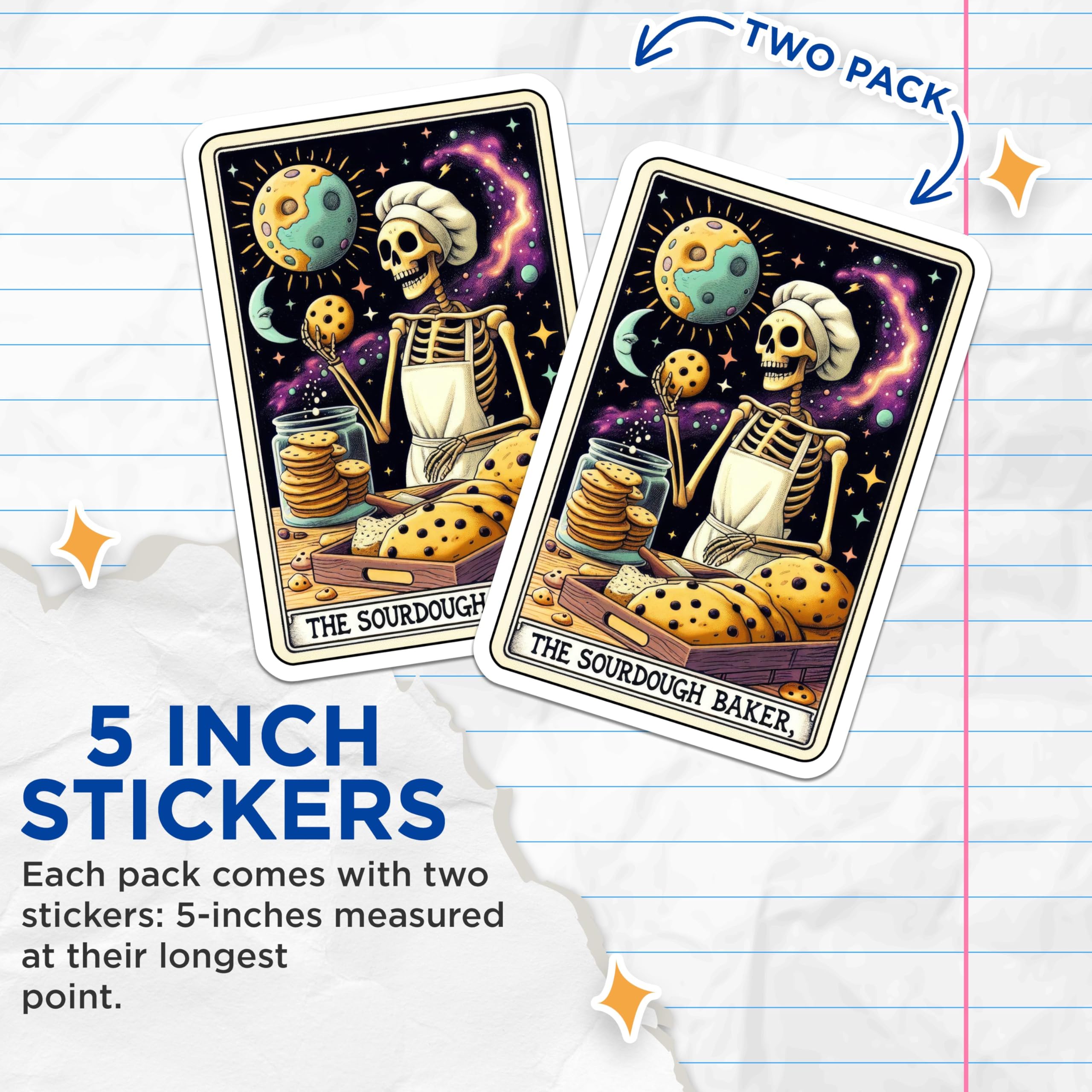 (2 Pack) Skeleton Baking Stickers - Bread Baker Stickers - Space Chef Stickers - 5" On Longest Side - Sticks to Smooth Flat Surfaces - Made in USA - BMCS5502