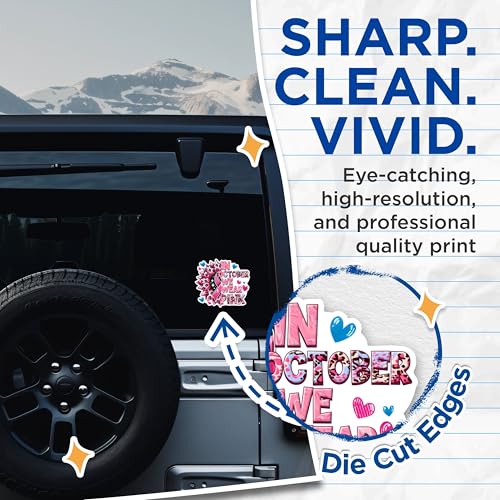 (2 Packs) in October We Wear Pink Stickers - Pink Breast Cancer Awareness Decals - 5 Inches On Longest Side - Premium Vinyl Decal - Sticks to Any Smooth Flat Surface - Made in USA - BMCS2439