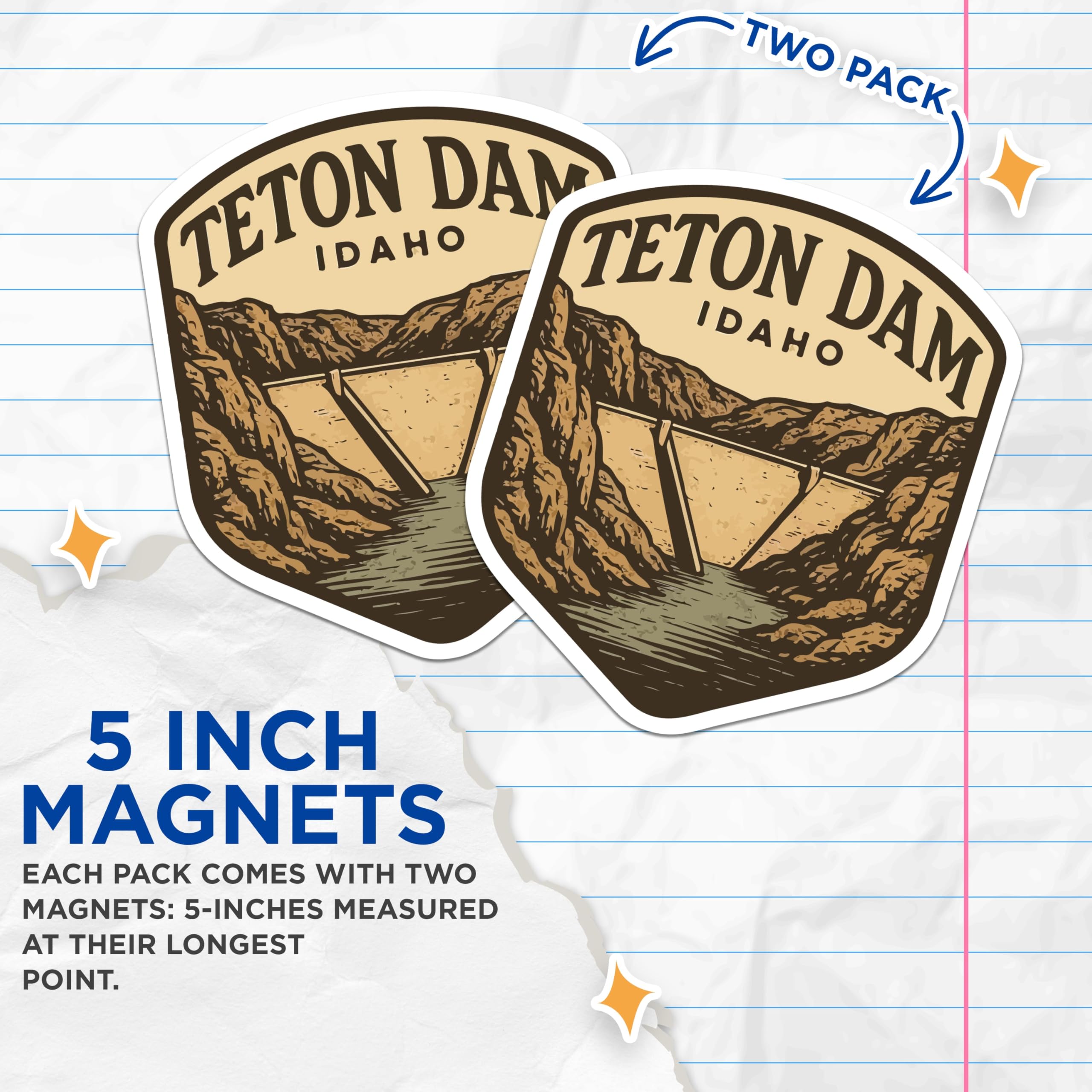 (2 Pack) Teton Dam Magnets - Idaho Travel Souvenir - Mountain Landscape Refrigerator Decor - 5 Inches On Longest Side - Thick Durable Magnet - Made in USA - MAG20081
