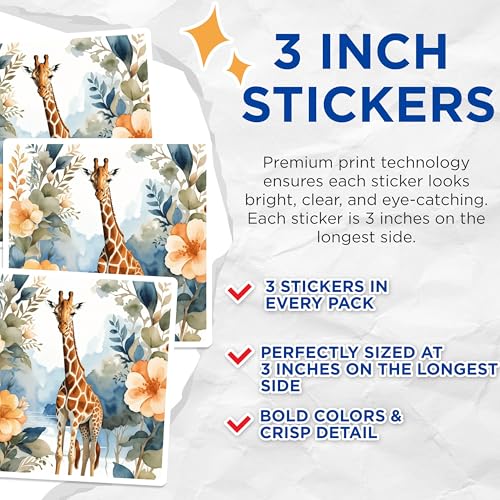 (3 Pack) Giraffe Laptop Decals - Floral Design - Animal Decals - 3 Inches On Longest Side - Easy Peel & Apply - Made in USA - 3MCS7449