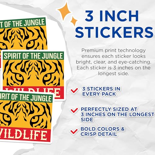 (3 Pack) Tiger Eye Decals - Jungle Spirit Stickers - Wildlife Decal Pack- 3 Inches On Longest Side - Easy Peel & Apply - Made in USA - 3MCS5005
