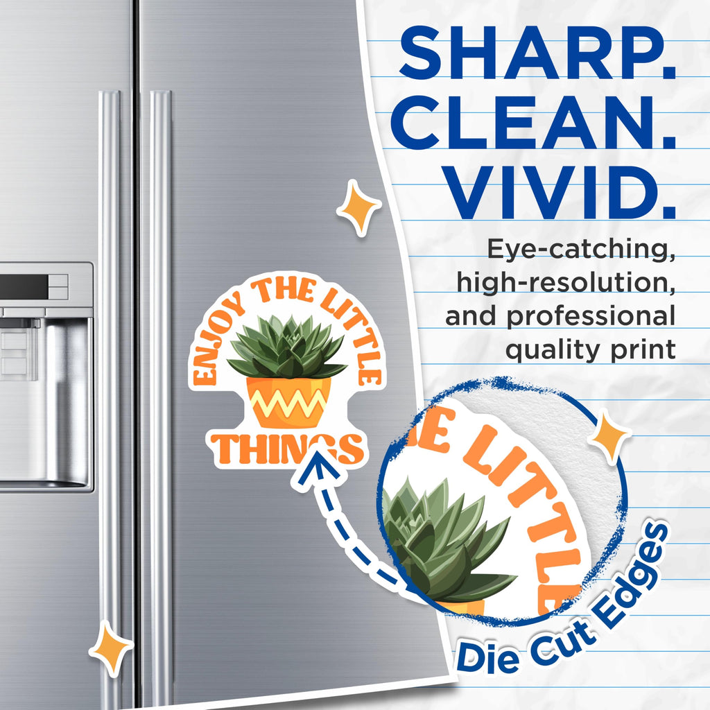 (2 Pack) Succulent Magnets - Enjoy Little Things Quote - Plant Enthusiast Display - Positive Message Art - 5 Inches On Longest Side - Thick Durable Magnet - Made in USA - MAG19269