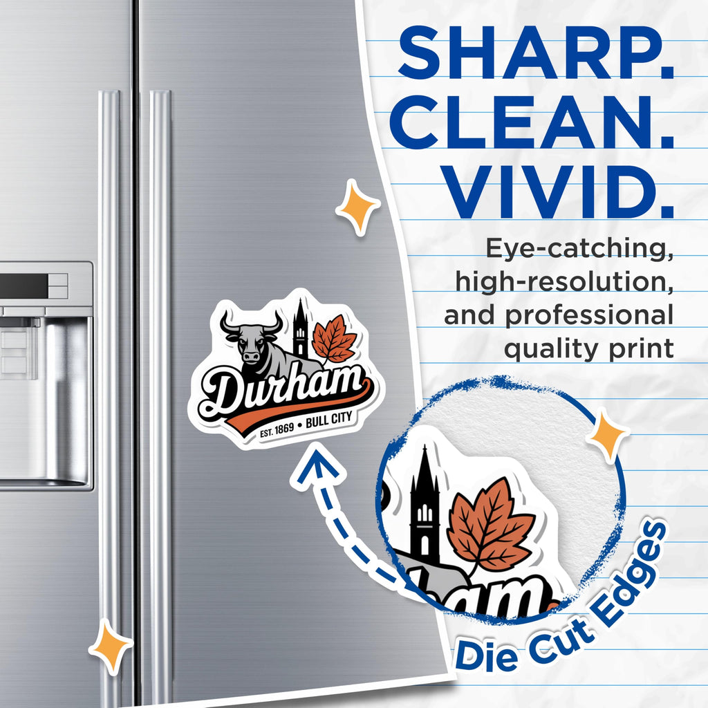 (2 Pack) Durham North Carolina Magnets - Bull City NC - Cityscape Souvenir - 5" On Longest Side - Premium Magnet - for Cars, Refrigerators, Toolboxes, Lockers - Made in USA - MAG18069