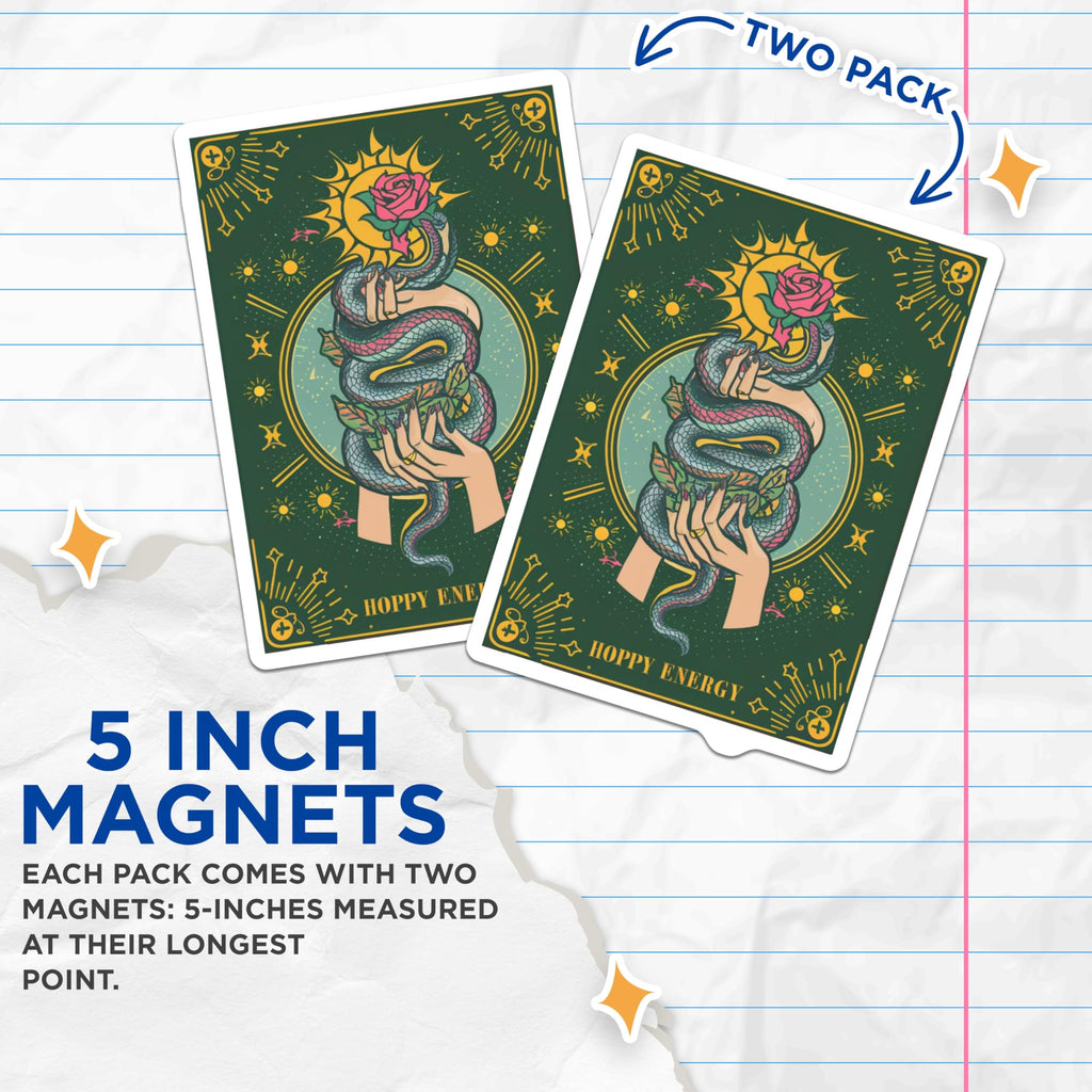 (2 Pack) Mystical Snake Rose Magnets - Celestial Sun Art - Serpent Hands Hoppy Energy Aesthetic Spiritual Decor - 5 Inches On Longest Side - Thick Durable Magnet - Made in USA - MAG22747