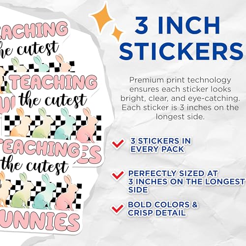 (3 Pack) Teaching Cutest Bunnies Decals - Teacher Decal - Easter Bunny Stickers - 3 Inches On Longest Side - Easy Peel & Apply - Made in USA - 3MCS6910