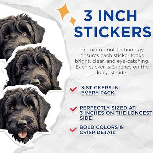(3 Pack) Black Russian Terrier Decals - Cute Dog Laptop Decals - Pet Lover Car Decals - 3 Inches On Longest Side - Easy Peel & Apply - Made in USA - 3MCS8637