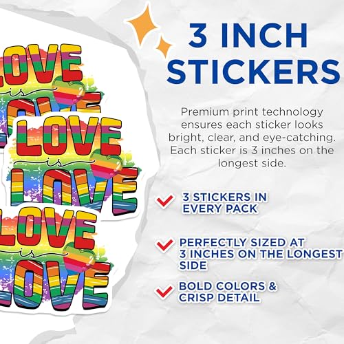 (3 Pack) Love is Love Decals - Rainbow Pride - Laptop Decals - 3 Inches On Longest Side - Easy Peel & Apply - Made in USA - 3MCS7947