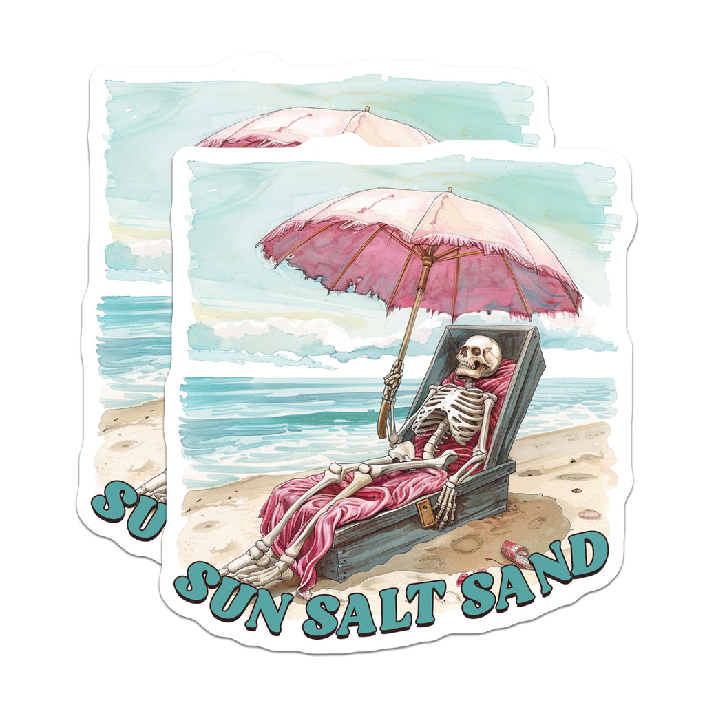 (2 Pack) Skeleton Beach Magnets - Funny Summer Goth Decor - Macabre Humor Fridge - 5 Inches On Longest Side - Thick Durable Magnet - Made in USA - MAG36542