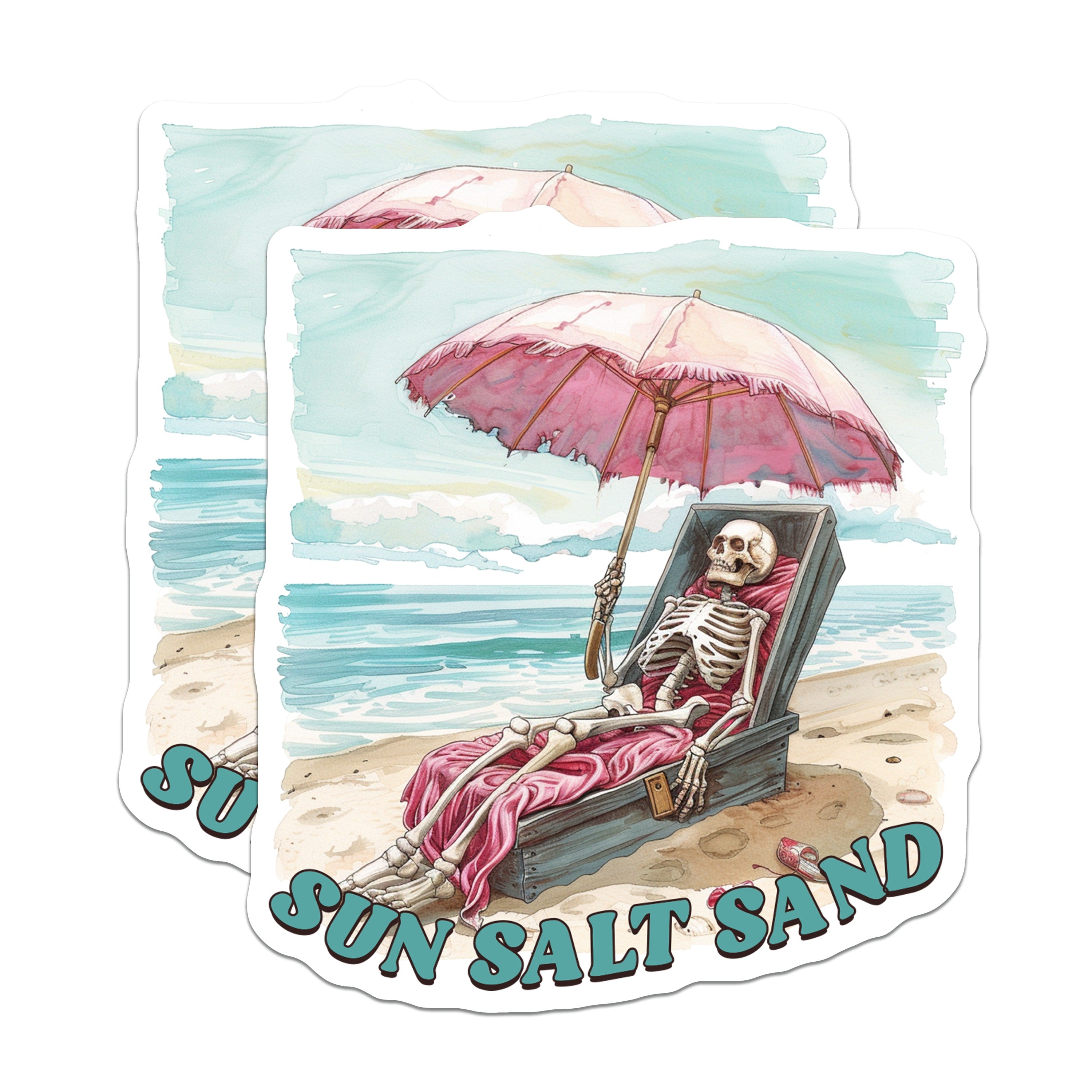 (2 Pack) Skeleton Beach Magnets - Funny Summer Goth Decor - Macabre Humor Fridge - 5 Inches On Longest Side - Thick Durable Magnet - Made in USA - MAG36542