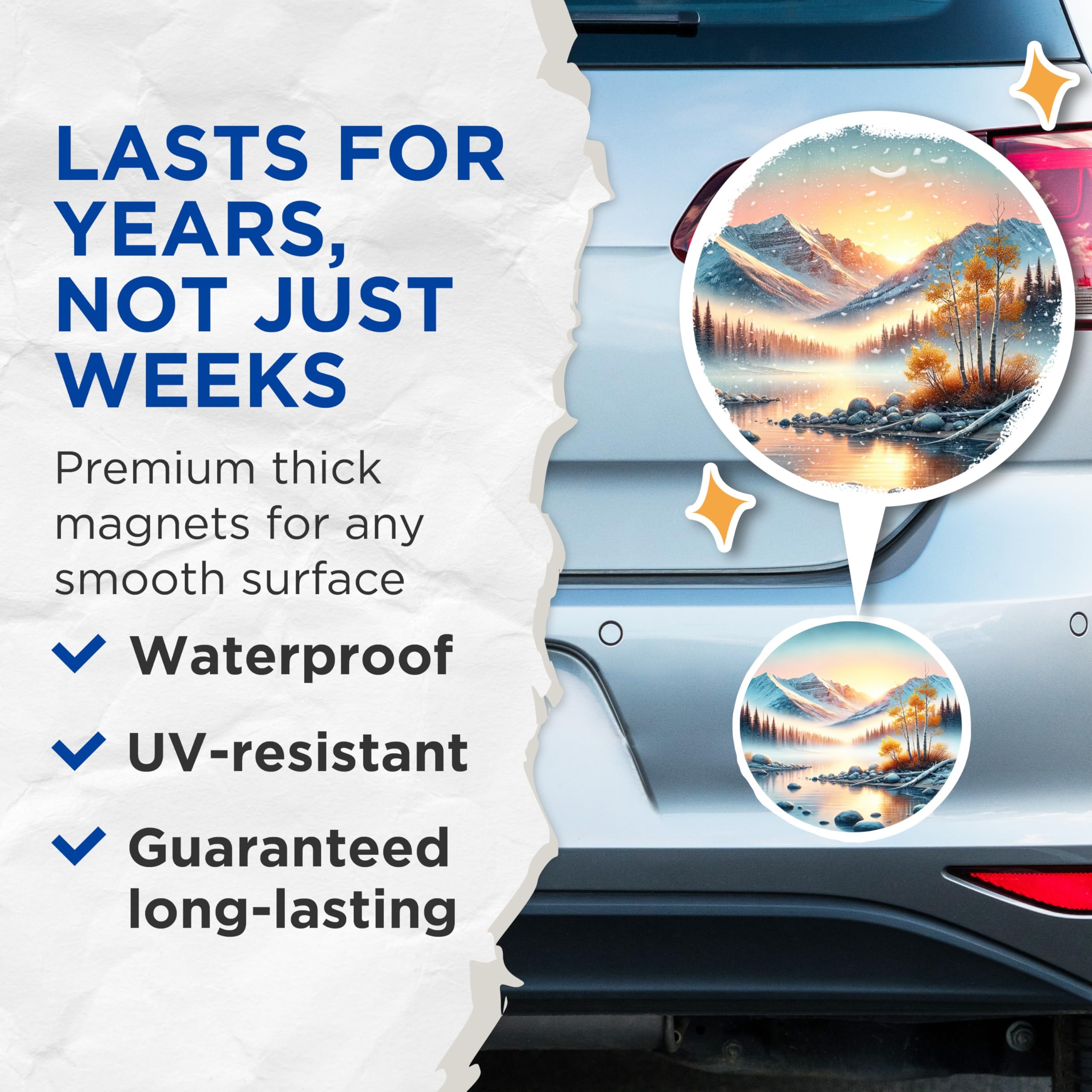 (2 Pack) Mountain Lake Magnets - Snowy Peaks Art - Scenic Landscape Decor - 5" On Longest Side - Premium Magnet - for Cars, Refrigerators, Toolboxes, Lockers - Made in USA - MAG18020
