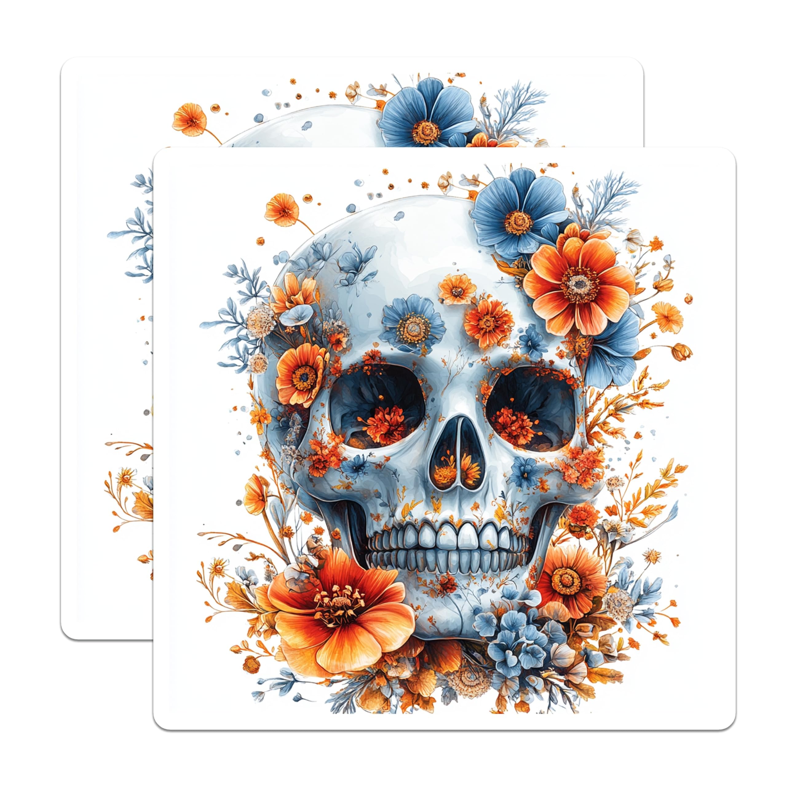 (2 Pack) Floral Skull Magnets - Sugar Skull Art Decor - Boho Halloween Kitchen Refrigerator Magnets - 5 Inches On Longest Side - Thick Durable Magnet - Made in USA - MAG29011