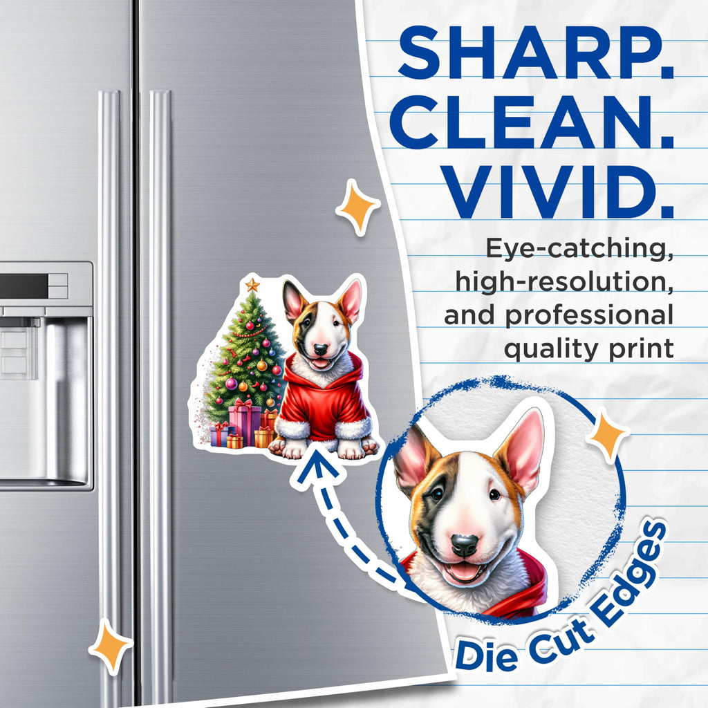 (2 Pack) Bull Terrier Christmas Dog Magnets - Holiday Pet Decor - Santa Puppy Refrigerator Accent - 5 Inches On Longest Side - Thick Durable Magnet - Made in USA - MAG28892