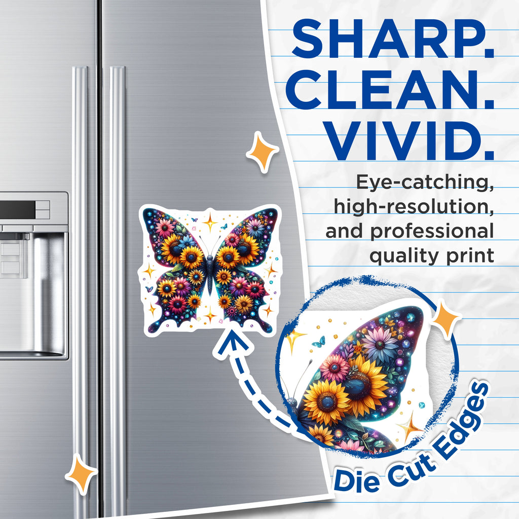 (2 Pack) Celestial Butterfly Magnets - Floral Galaxy Decor - Whimsical Sunflower Fridge Art - Nature Inspired Accent - 5 Inches On Longest Side - Thick Durable Magnet - Made in USA - MAG37395