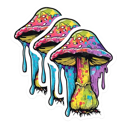 (3 Pack) Trippy Mushroom Decals - Psychedelic Art - Colorful Stickers - 3 Inches On Longest Side - Easy Peel & Apply - Made in USA - 3MCS1010