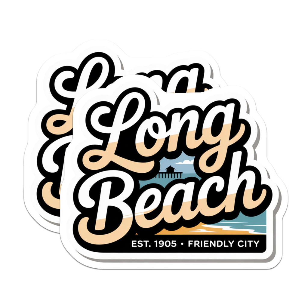 (2 Pack) Long Beach Magnets - California Souvenir - Travel Destination Decor - 5" On Longest Side - Premium Magnet - for Cars, Refrigerators, Toolboxes, Lockers - Made in USA - MAG17563