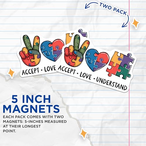 (2 Pack) Peace Love Understand Magnet - 5" On Longest Side - Sticks to Smooth Flat Surfaces - Made in USA - MAG9814