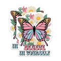 (2 Pack) Believe in Yourself Magnets - Retro Butterfly Daisy Decor - Inspirational Quote Fridge Accessory - 5 Inches On Longest Side - Thick Durable Magnet - Made in USA - MAG39757