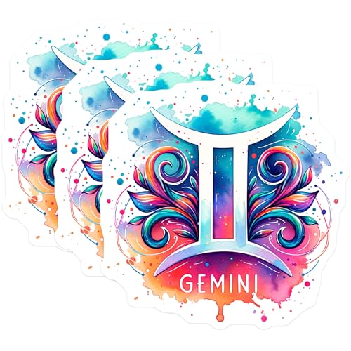 (3 Pack) Gemini Zodiac Decals - Colorful Astrology Symbol - Celestial Laptop Decal- 3 Inches On Longest Side - Easy Peel & Apply - Made in USA - 3MCS5387
