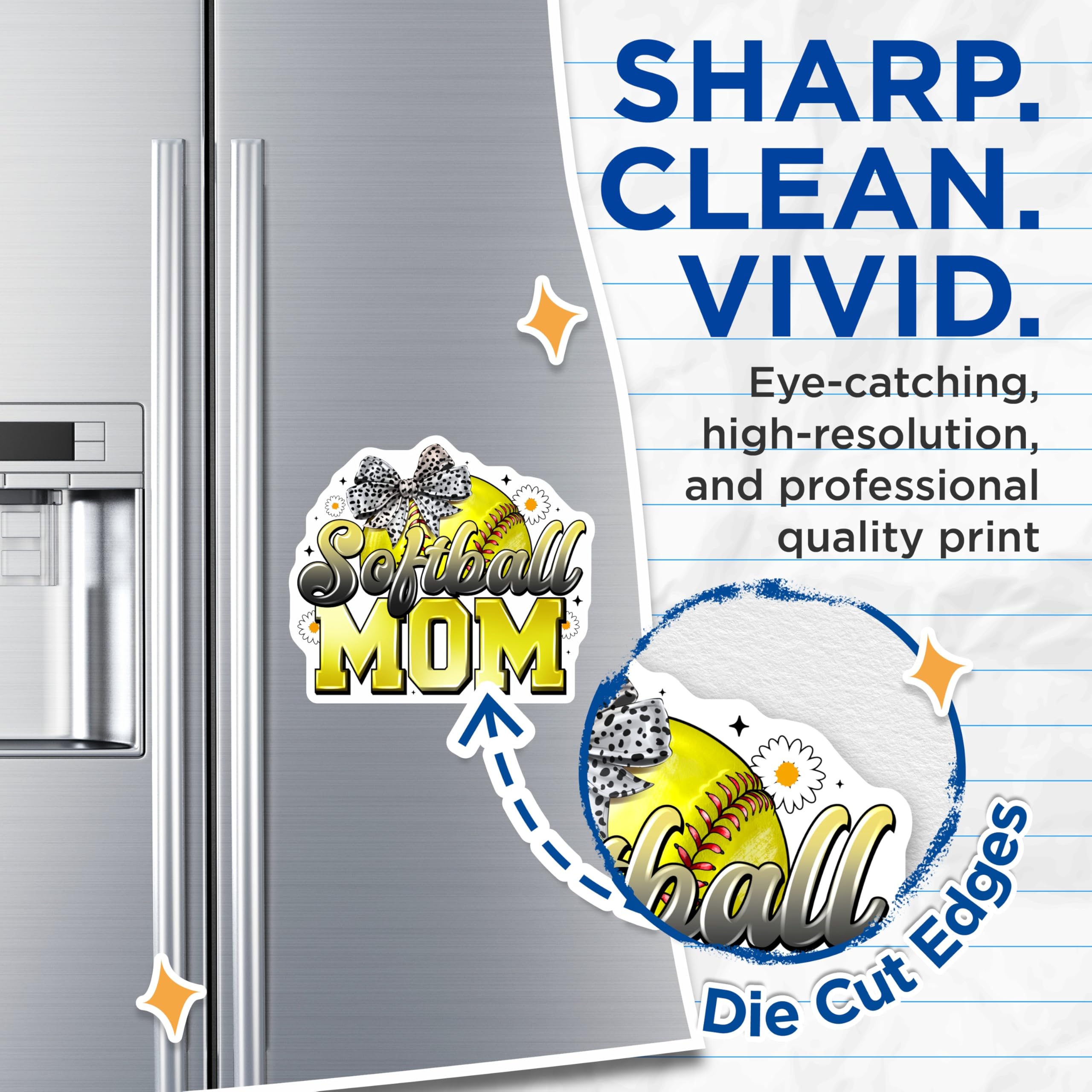 (2 Pack) Softball Mom Magnets - Team Mom Decor - Game Day Support - 5 Inches On Longest Side - Thick Durable Magnet - Made in USA - MAG26017