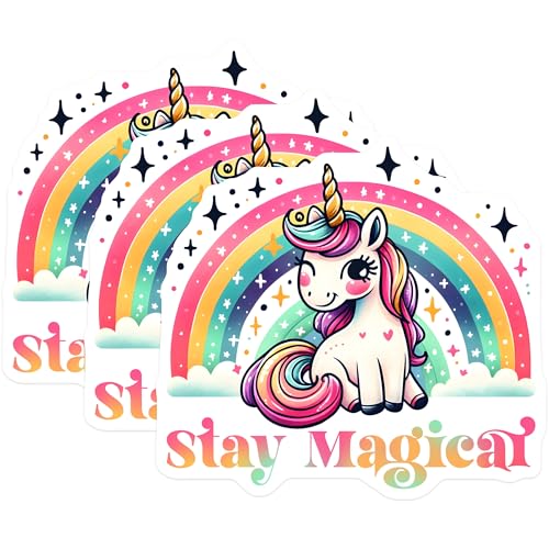 (3 Pack) Unicorn Rainbow Decals - Magical Decal - Stay Magical Stickers - 3 Inches On Longest Side - Easy Peel & Apply - Made in USA - 3MCS6835