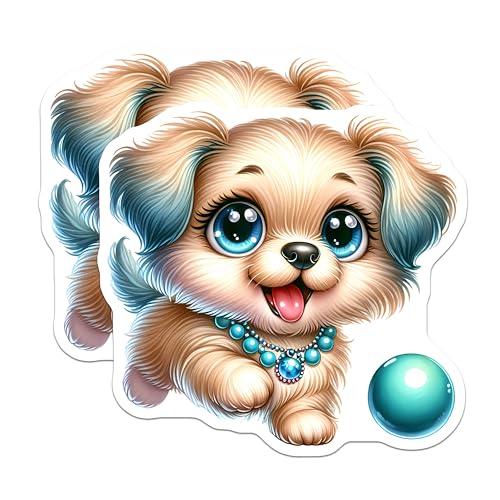 (2 Pack) Cute Puppy Stickers - Adorable Dog Stickers - Cartoon Pet Stickers - 5" On Longest Side - Sticks to Smooth Flat Surfaces - Made in USA - BMCS9441