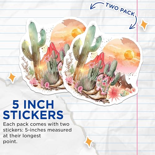 (2 Pack) Desert Cactus Boot Stickers - Southwestern Art - Succulent Plants Design - 5" On Longest Side - Sticks to Smooth Flat Surfaces - Made in USA - BMCS6324