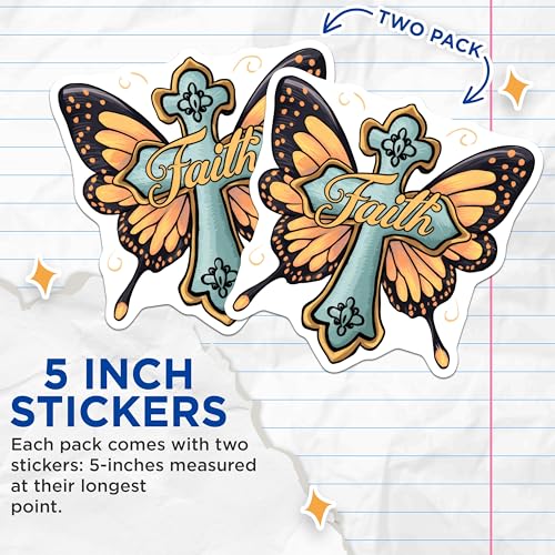 (2 Pack) Faith Inspirational Stickers - 5" On Longest Side - Sticks to Smooth Flat Surfaces - Made in USA - BMCS8743 - BMCS8743