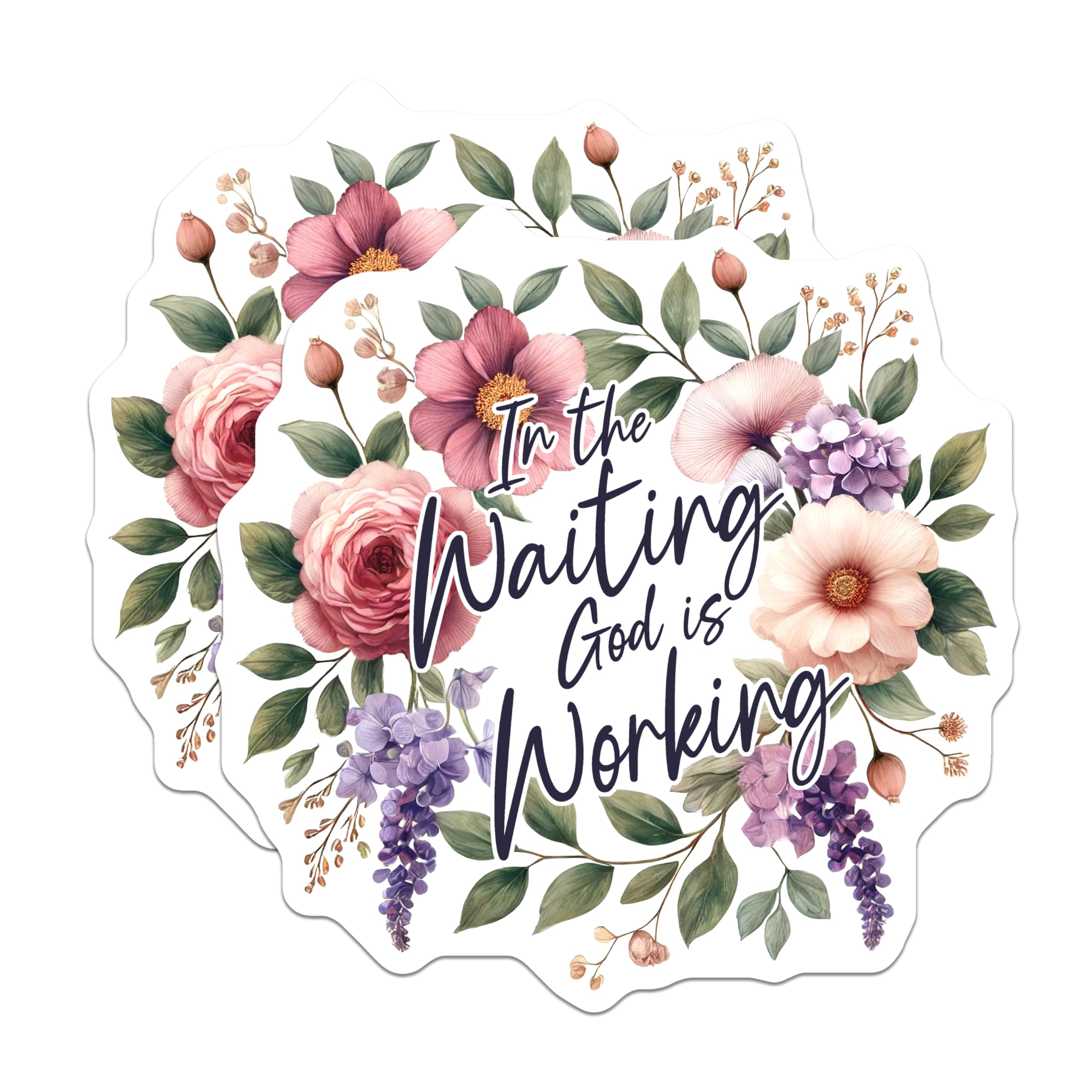 (2 Pack) Faith Based Magnets - in the Waiting God is Working Quote - Christian Home Decor - Inspirational Floral Affirmation - 5 Inches On Longest Side - Thick Durable Magnet - Made in USA - MAG24803