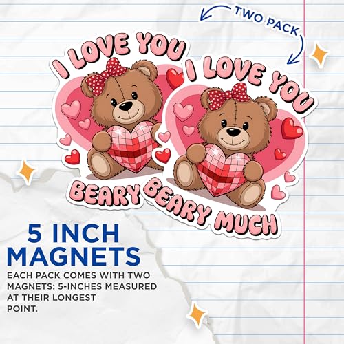 (2 Pack) Love You Bear Magnets - Cute Bear Magnets - I Love You Fridge Magnets- 5" On Longest Side - for Fridges, Toolboxes, Cars - Made in USA - MAG2975