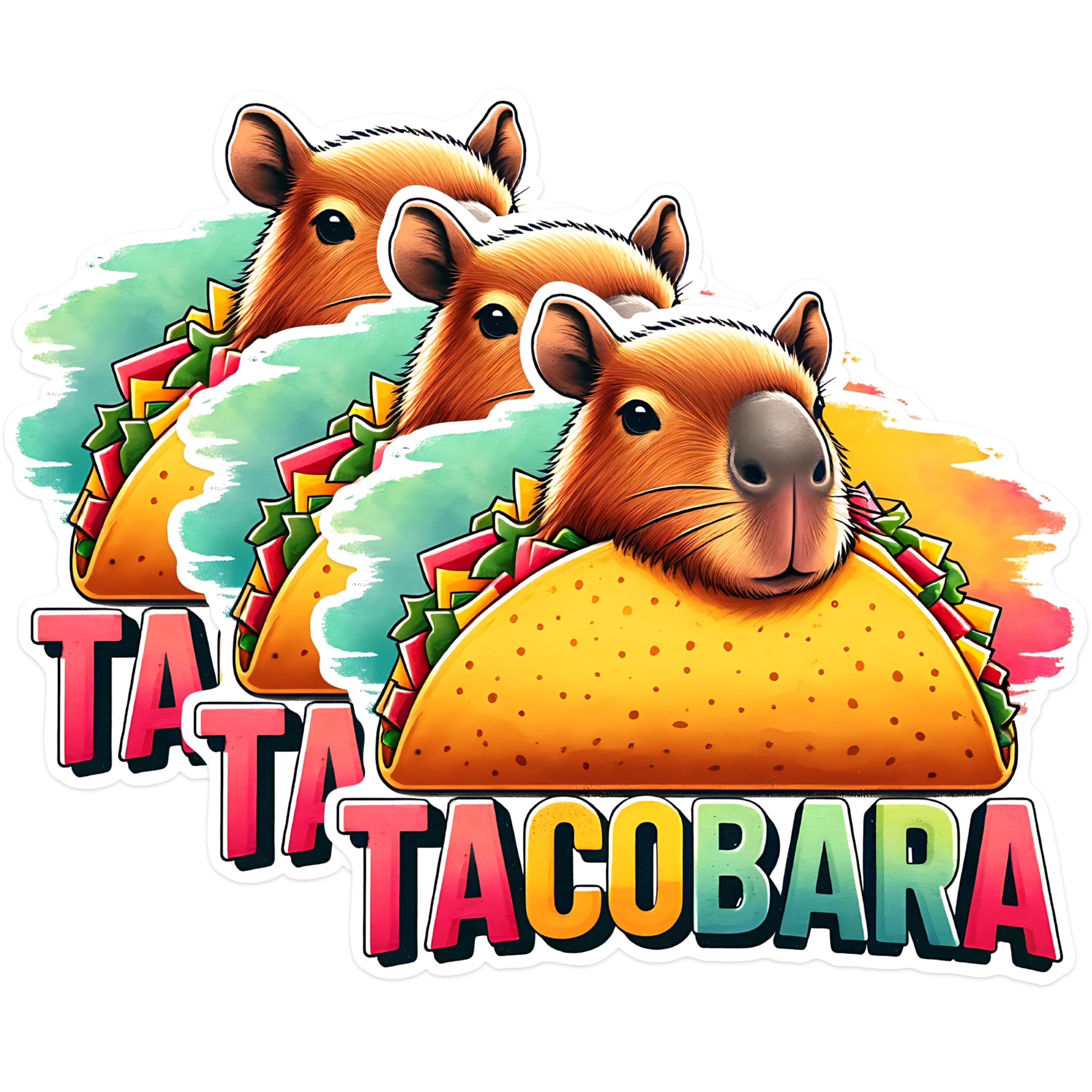 (3 Pack) Tacobara Decals - Capybara Taco - Funny Animal Laptop Decal - 3 Inches On Longest Side - Easy Peel & Apply - Made in USA - 3MCS1493