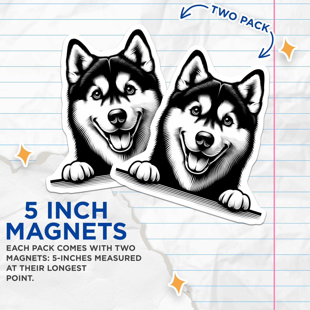 (2 Pack) Husky Dog Magnets - Cute Doge Fridge Decoration - Happy Puppy - 5" On Longest Side - Premium Magnet - for Cars, Refrigerators, Toolboxes, Lockers - Made in USA - MAG15486