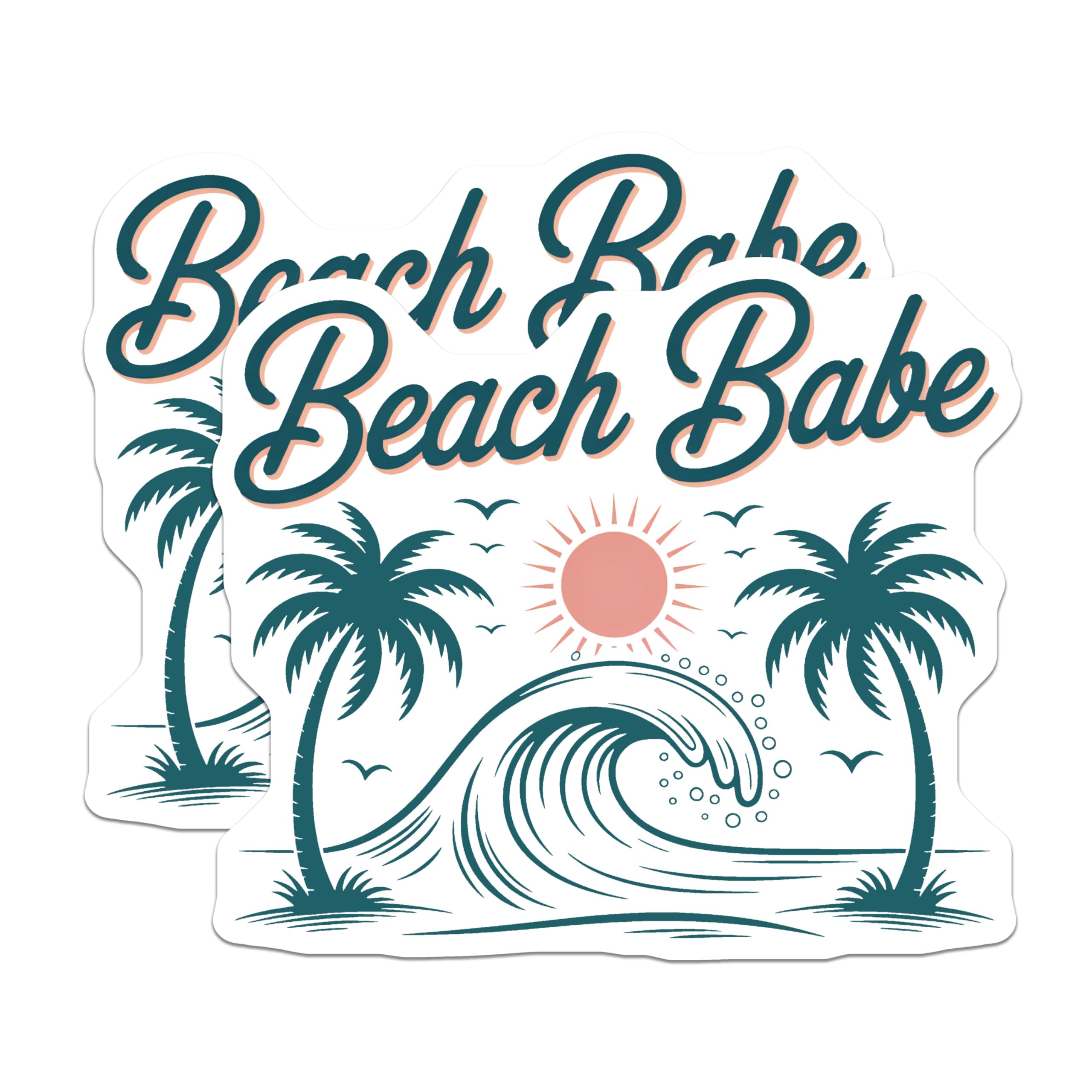 (2 Pack) Beach Babe Tropical Lifestyle Magnets - Sunny Ocean Wave Palm Tree Art - Coastal Summer Vacation Refrigerator Decor - 5 Inches On Longest Side - Thick Durable Magnet - Made in USA - MAG19317
