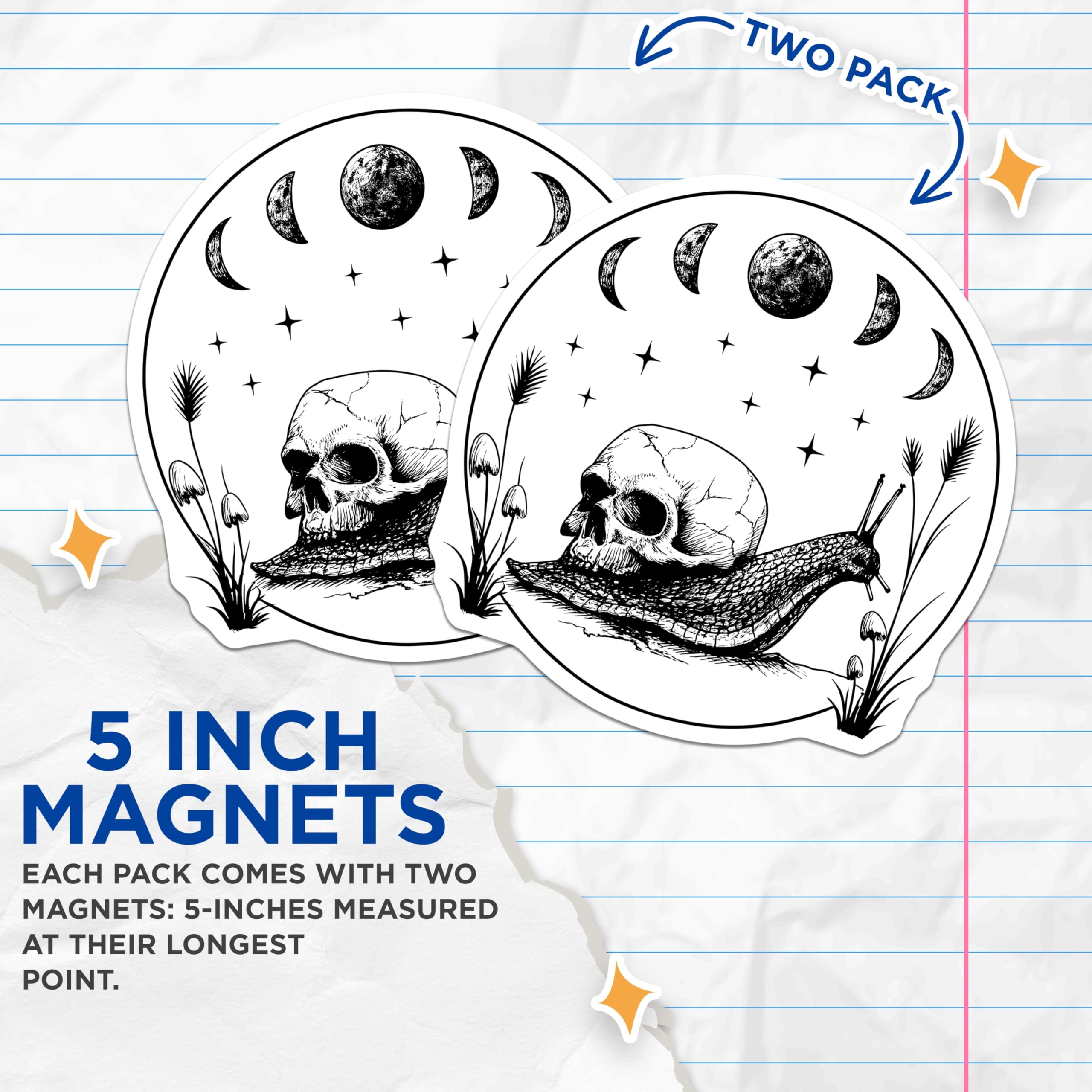 (2 Pack) Skull Snail Magnets - Moon Phase Decor - Gothic Fridge Art - 5" On Longest Side - Premium Magnet - for Cars, Refrigerators, Toolboxes, Lockers - Made in USA - MAG16895