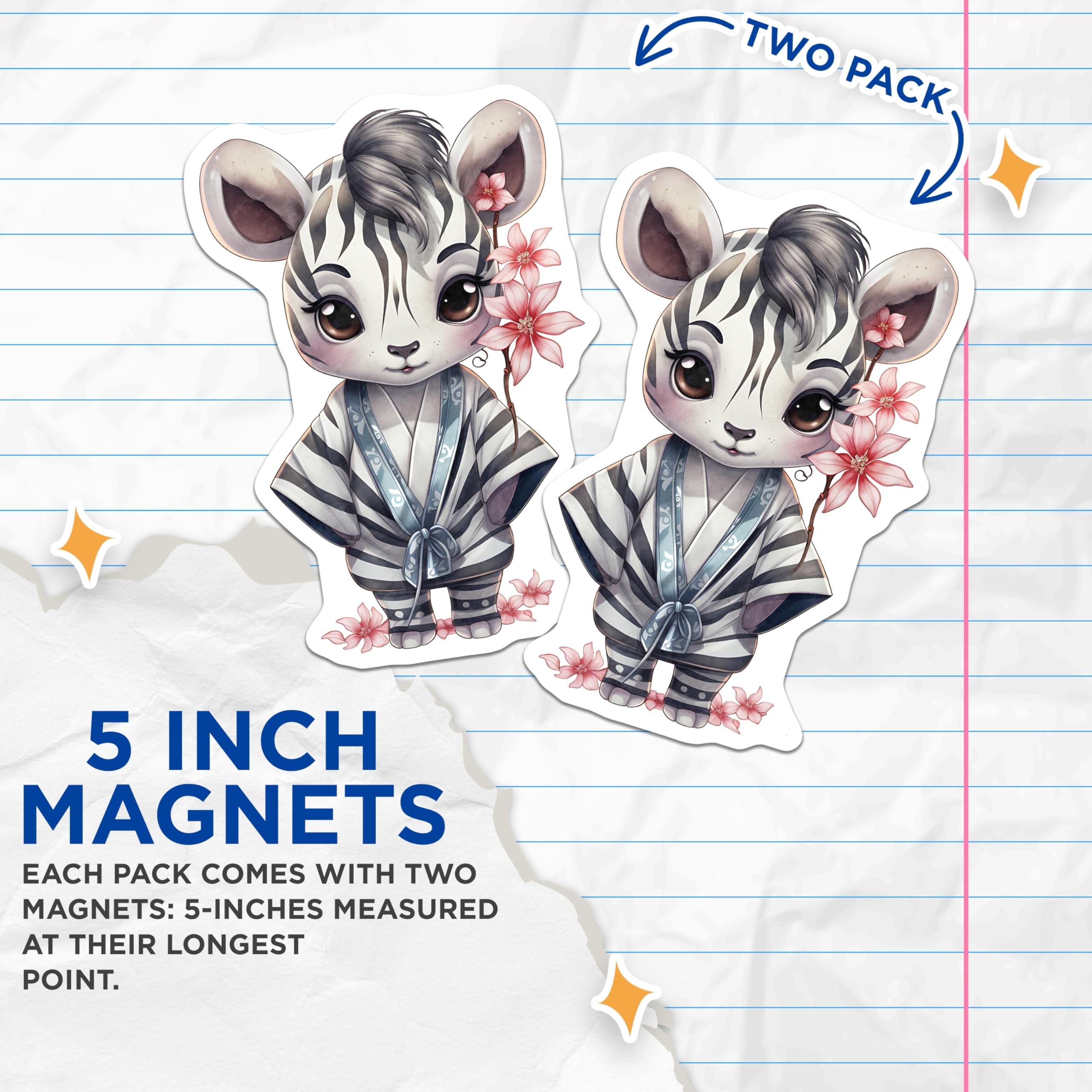 (2 Pack) Zebra Magnets - Cute Animal Refrigerator - Floral Cartoon Striped Beast Magnet - 5" On Longest Side - Premium Magnet - for Cars, Refrigerators, Toolboxes, Lockers - Made in USA - MAG16592