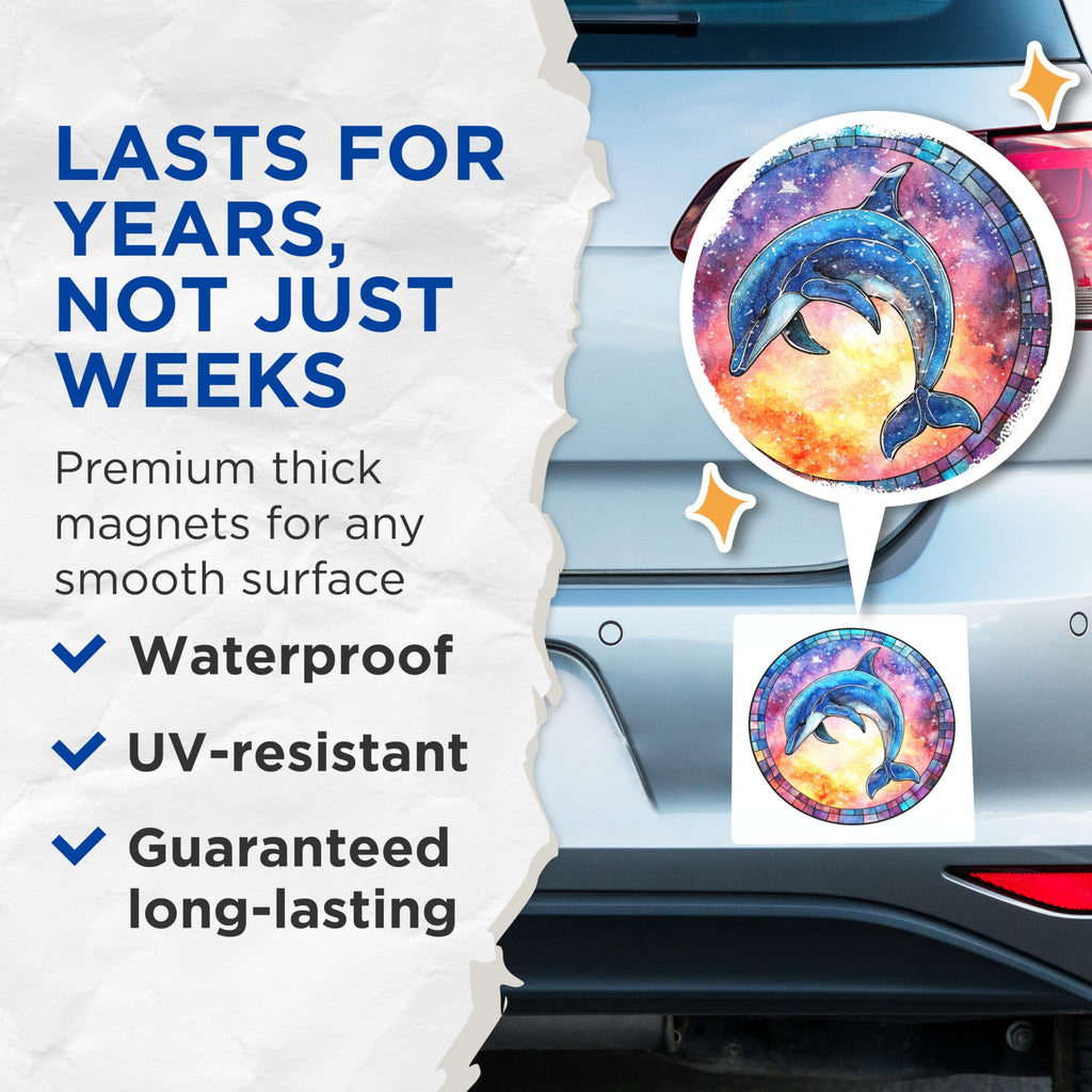 (2 Pack) Dolphin Galaxy Magnets - Celestial Ocean Decor - Watercolor Marine Life Fridge Magnet - 5 Inches On Longest Side - Thick Durable Magnet - Made in USA - MAG30793